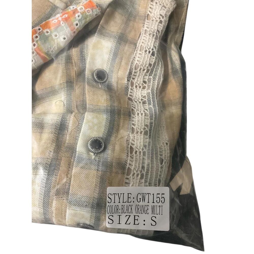 POL Clothing Patchwork Plaid Crochet Button Down … - image 5